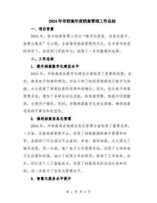 2024年市档案年度档案管理工作总结