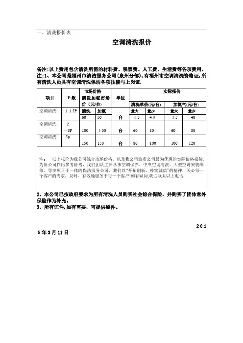 空调清洗报价清单【范本模板】