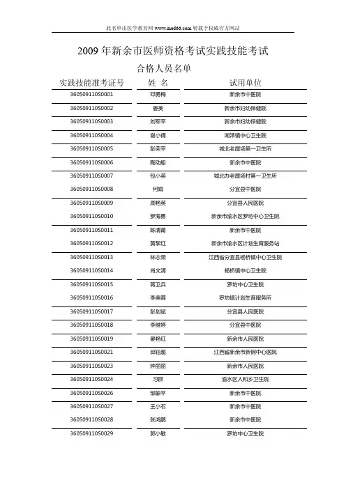 2009年新余市医师资格考试实践技能考试