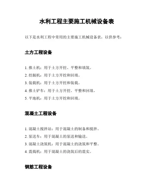 水利工程主要施工机械设备表