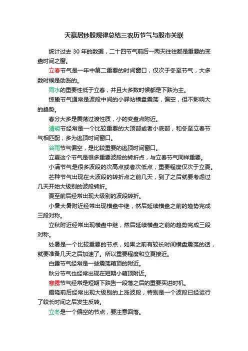 天赢居炒股规律总结三农历节气与股市关联