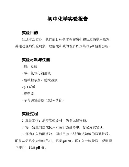 初中化学实验报告