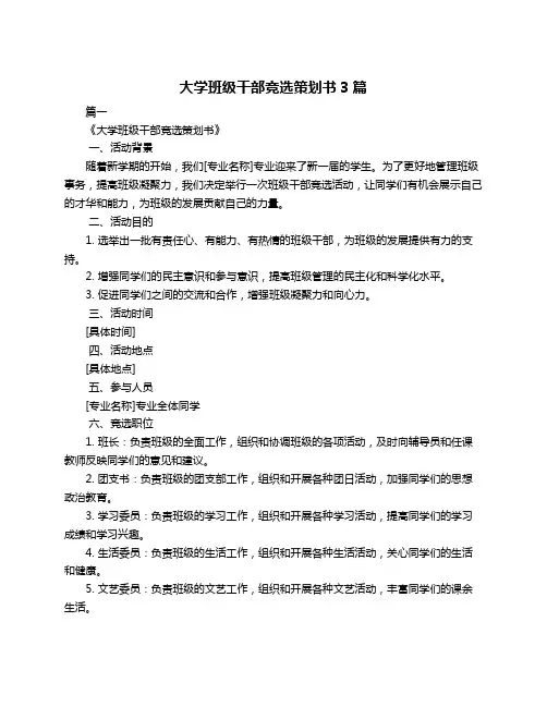 大学班级干部竞选策划书3篇