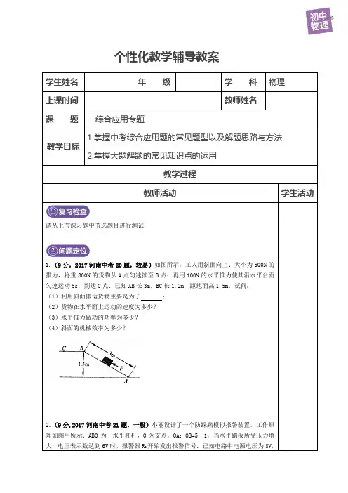 初中物理专题八综合应用专题