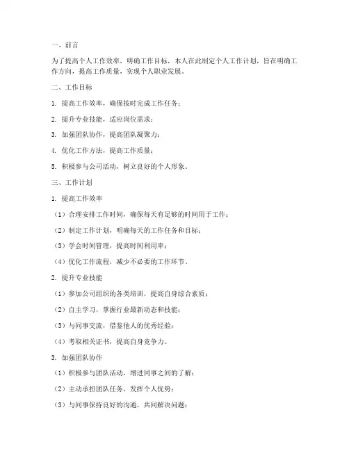 个人工作计划摘要