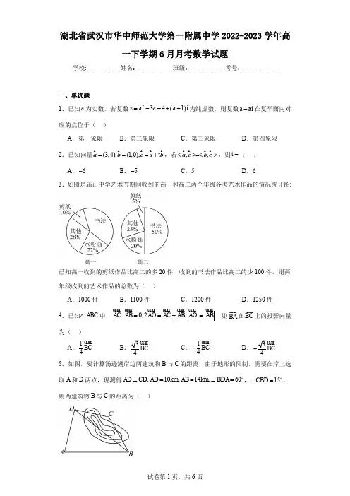 湖北省武汉市华中师范大学第一附属中学2022-2023学年高一下学期6月月考数学试题