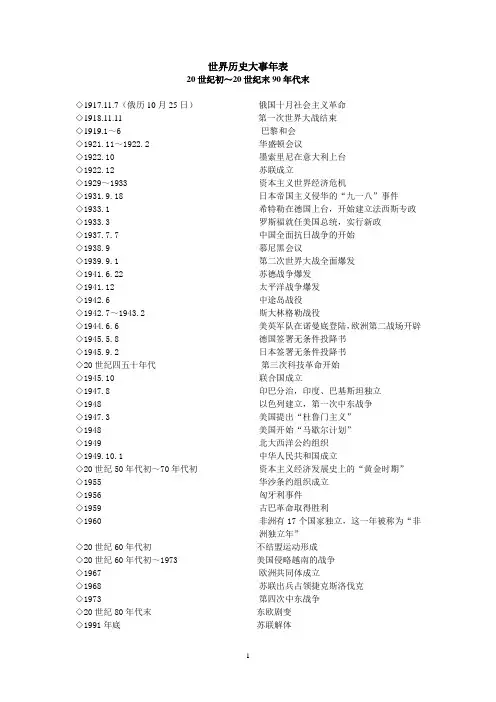 世界历史大事年表(20世纪初-20世纪末90年代)