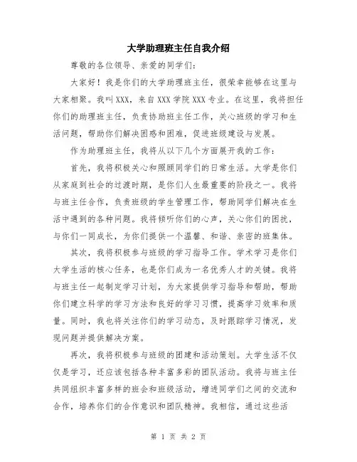 大学助理班主任自我介绍