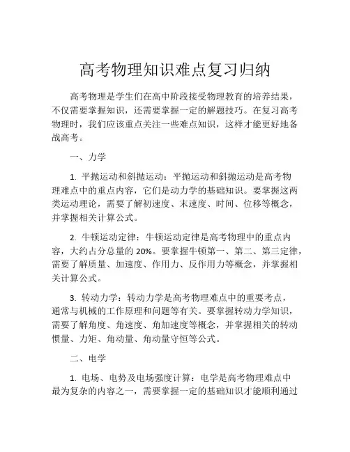 高考物理知识难点复习归纳