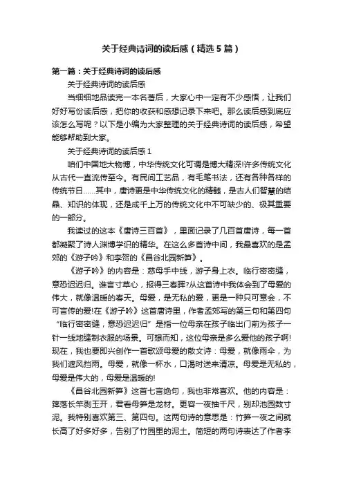 关于经典诗词的读后感（精选5篇）