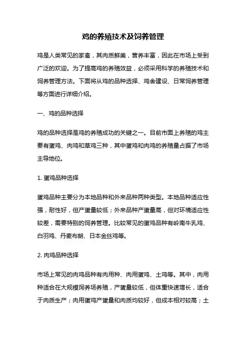 鸡的养殖技术及饲养管理