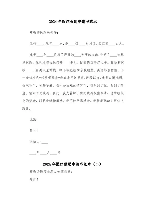 2024年医疗救助申请书范本(六篇)