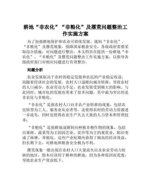 耕地“非农化”“非粮化”及撂荒问题整治工作实施方案范本