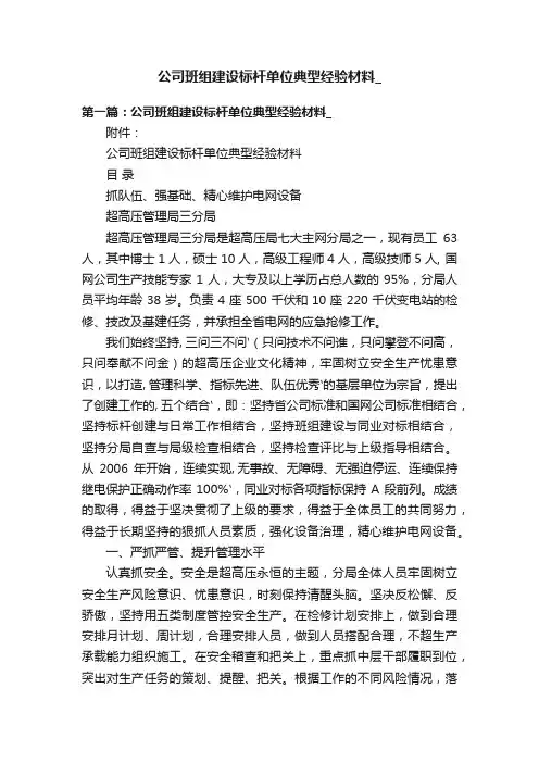 公司班组建设标杆单位典型经验材料_