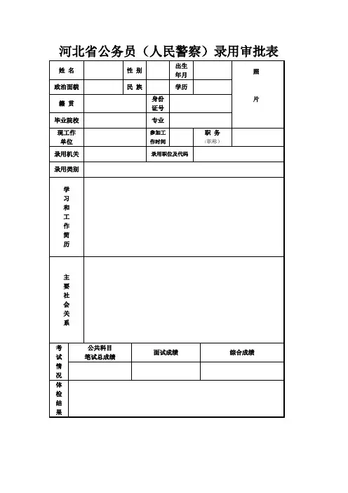 河北省公务员(人民警察)录用审批表