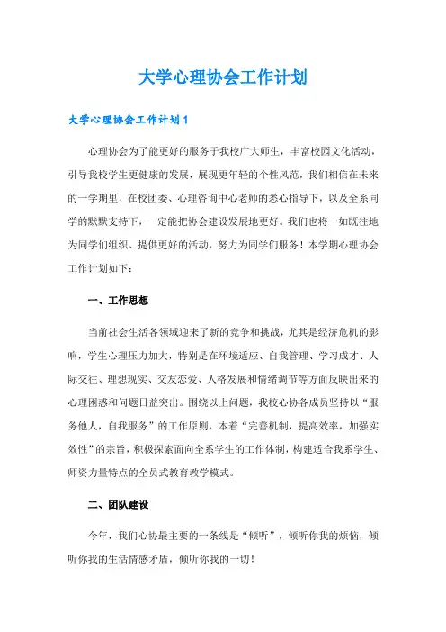 大学心理协会工作计划