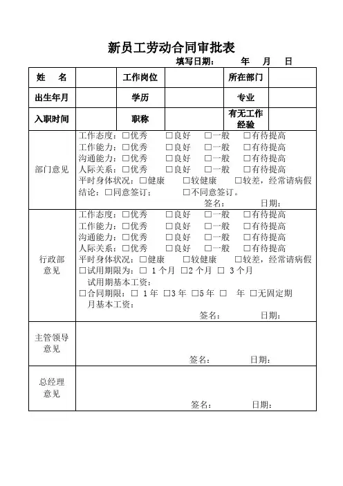 员工劳动合同审批表