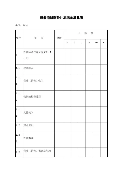 投资项目财务计划现金流量表