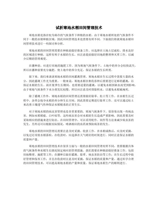 试析寒地水稻田间管理技术