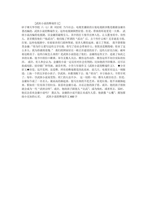 武侠小说的弊端作文
