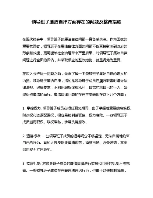 领导班子廉洁自律方面存在的问题及整改措施