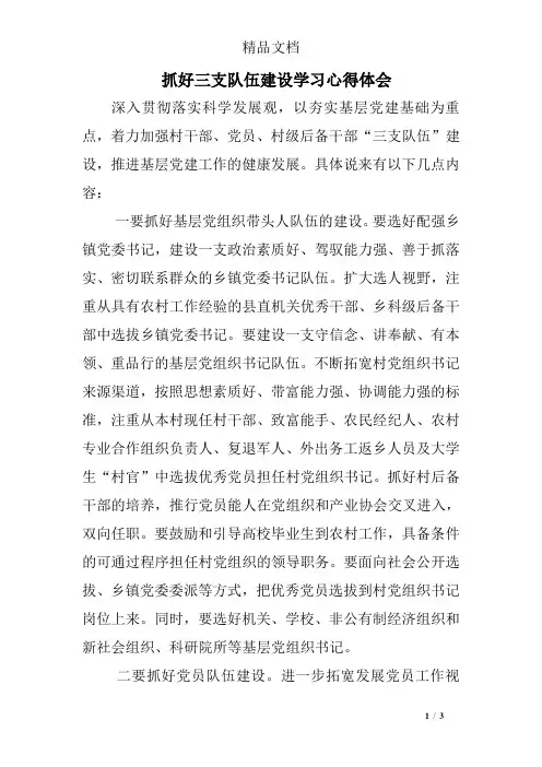 抓好三支队伍建设学习心得体会