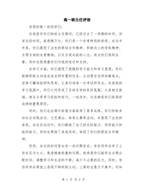 高一班主任评语