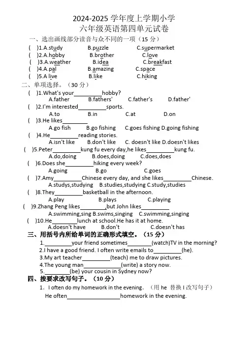 Unit4++I+have+a(单元测试)-2024-2025学年人教PEP版英语六年级上册 (1)