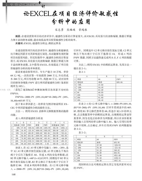 论EXCEL在项目经济评价敏感性分析中的应用