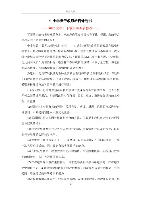 中小学骨干教师培训计划书