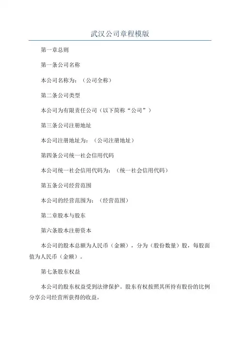 武汉公司章程模版