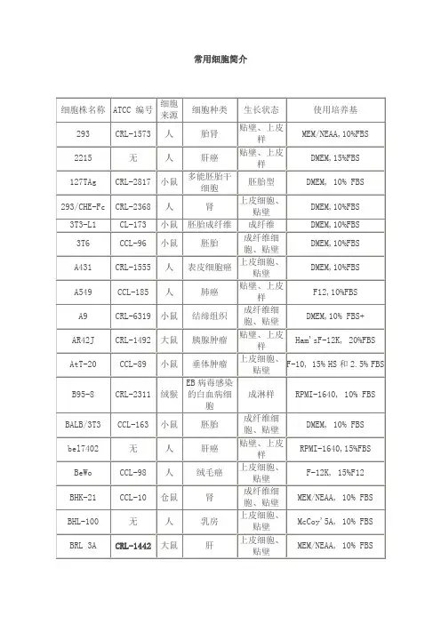 常用细胞简介