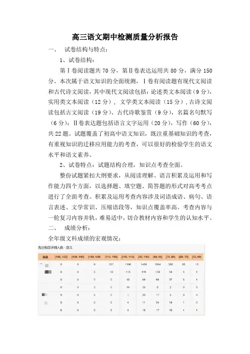 高三语文期中检测质量分析报告