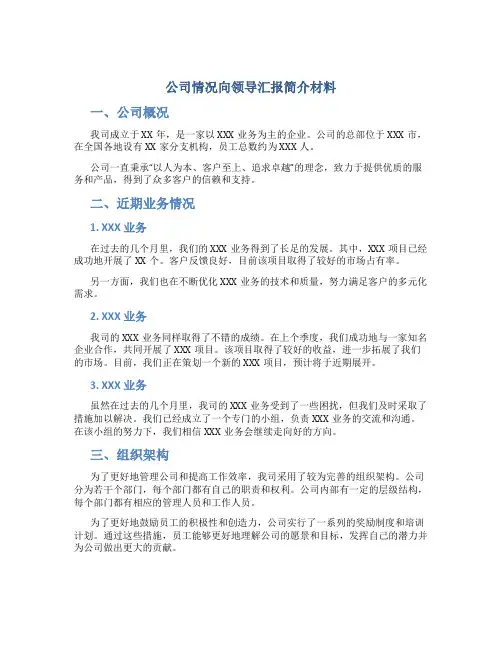 公司情况向领导汇报简介材料