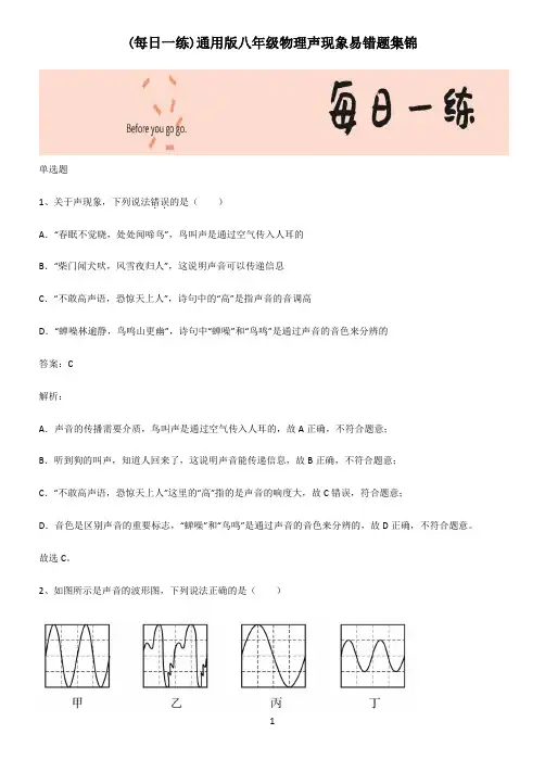 通用版八年级物理声现象易错题集锦