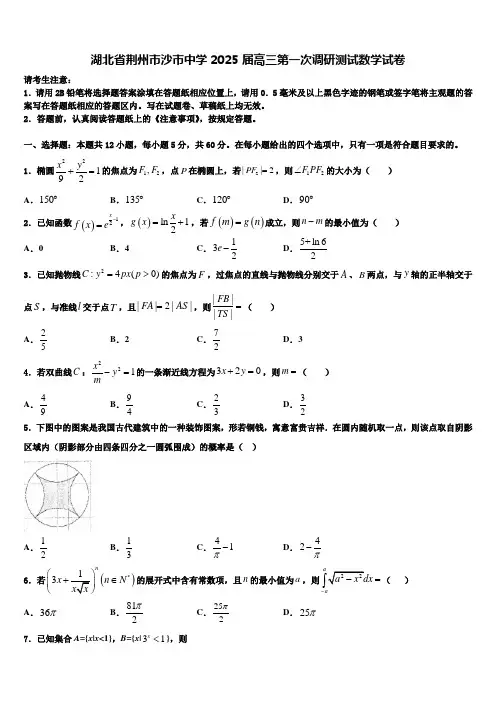 湖北省荆州市沙市中学2025届高三第一次调研测试数学试卷含解析