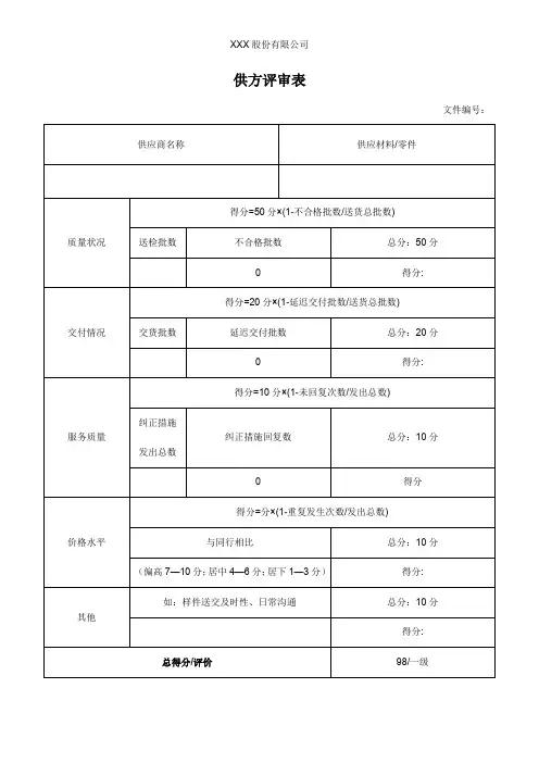 供方评审表