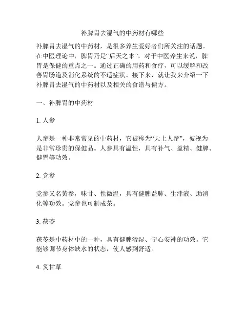 补脾胃去湿气的中药材有哪些