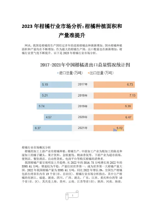 2023年柑橘行业市场分析：柑橘种植面积和产量准提升
