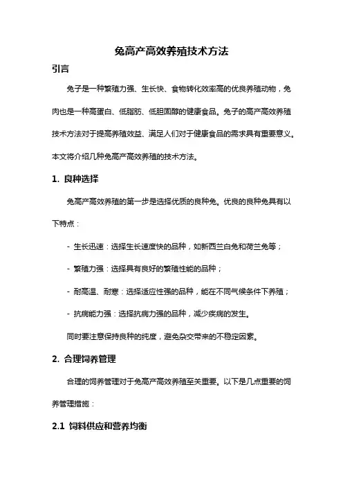 兔高产高效养殖技术方法