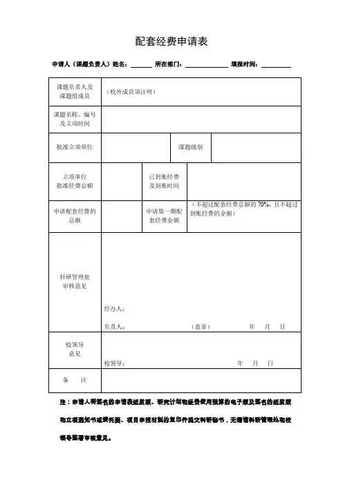 配套经费申请表