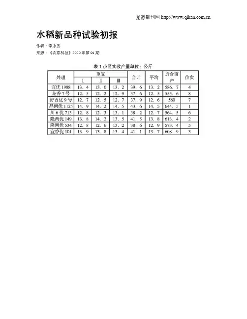 水稻新品种试验初报