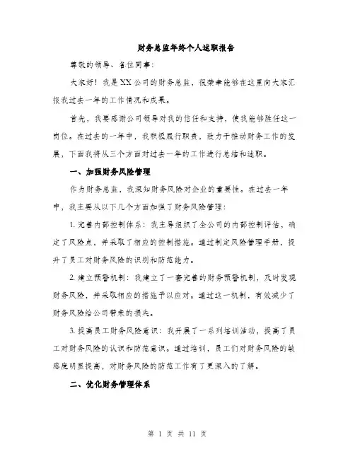 财务总监年终个人述职报告（三篇）