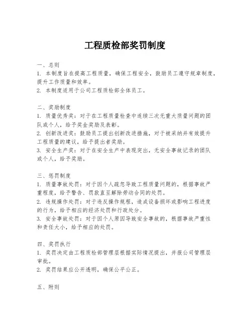 工程质检部奖罚制度