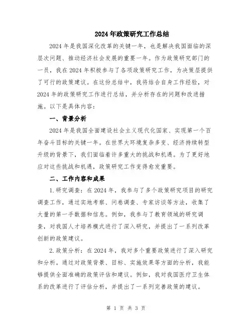 2024年政策研究工作总结