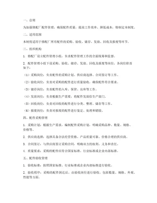 修配厂配件管理制度