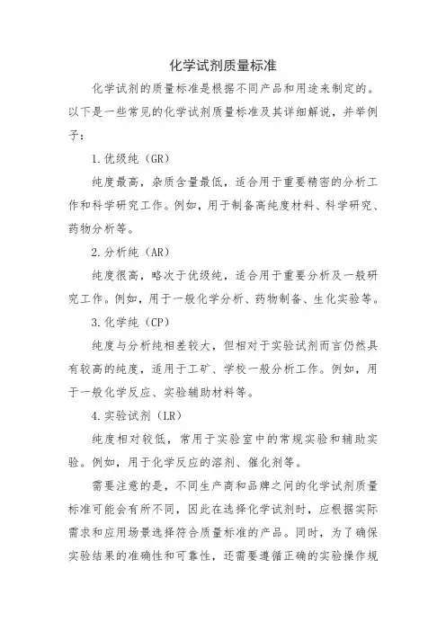 化学试剂质量标准