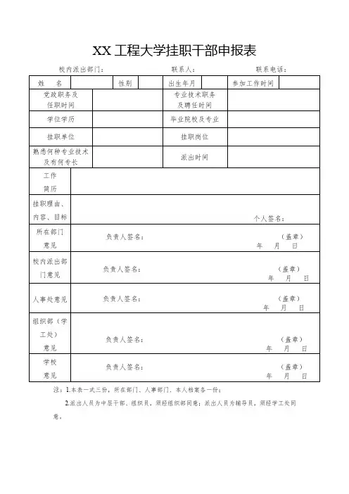 XX工程大学挂职干部申报表(2023年)