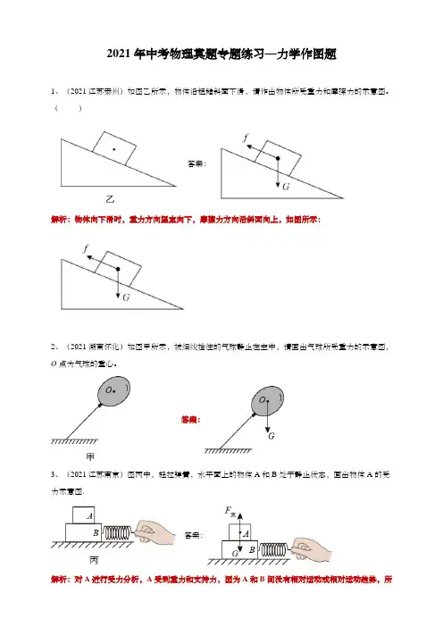 2021年中考物理真题专题练习—力学作图题