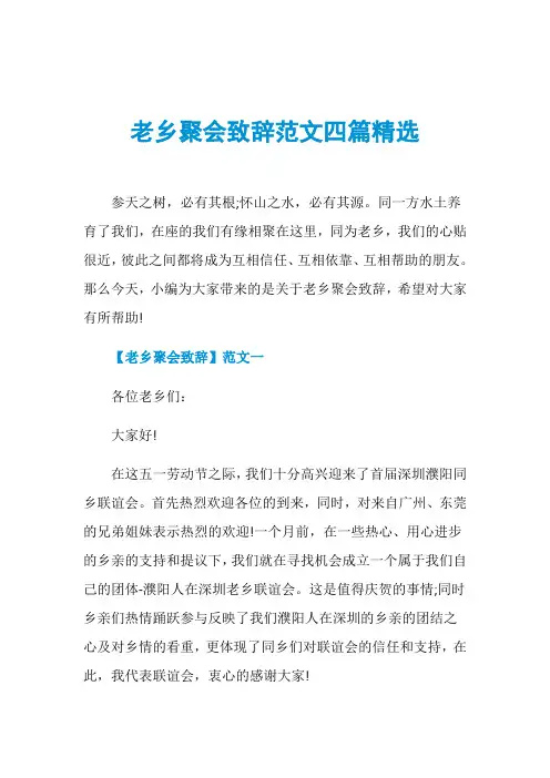 老乡聚会致辞范文四篇精选
